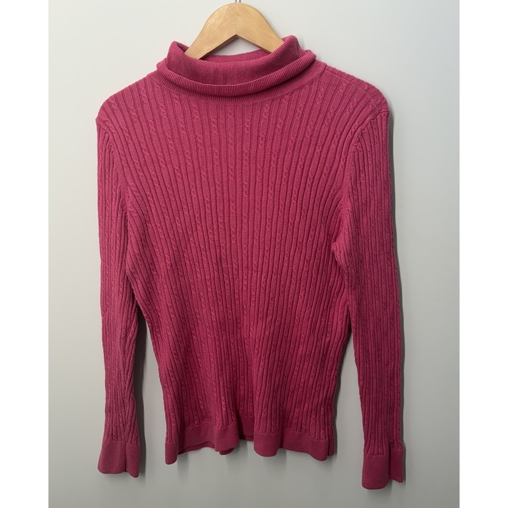 Talbots Turtleneck Sweater Women's Size XL Petites Pink Cable-Knit Rib Pullover